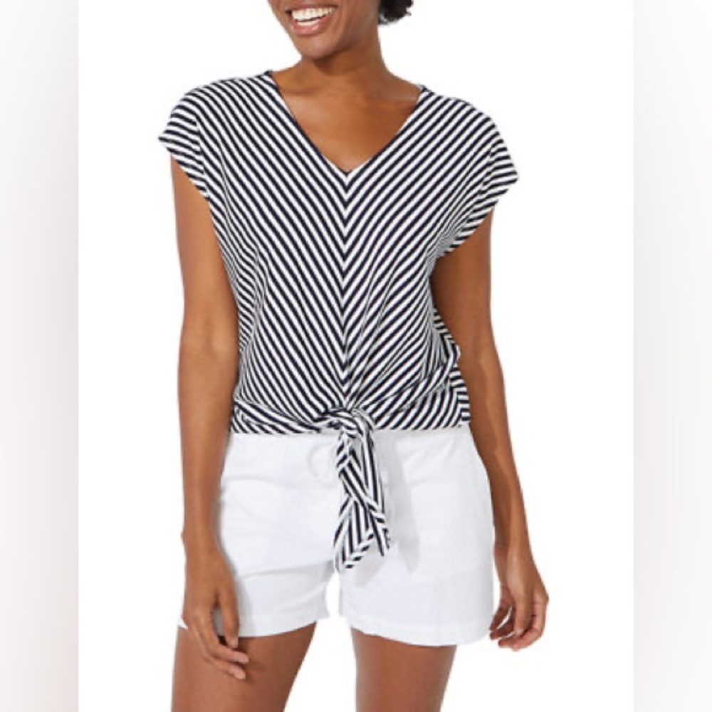 Nautica Women's Stripe Tie Front Knit Top